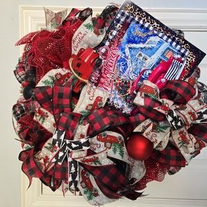 Festive Red and Black Buffalo Plaid Holiday Wreath